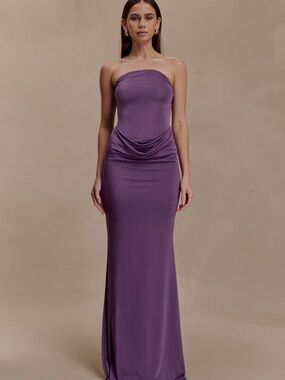 Meshki Strapless Drape-Waist Maxi Dress in Violet